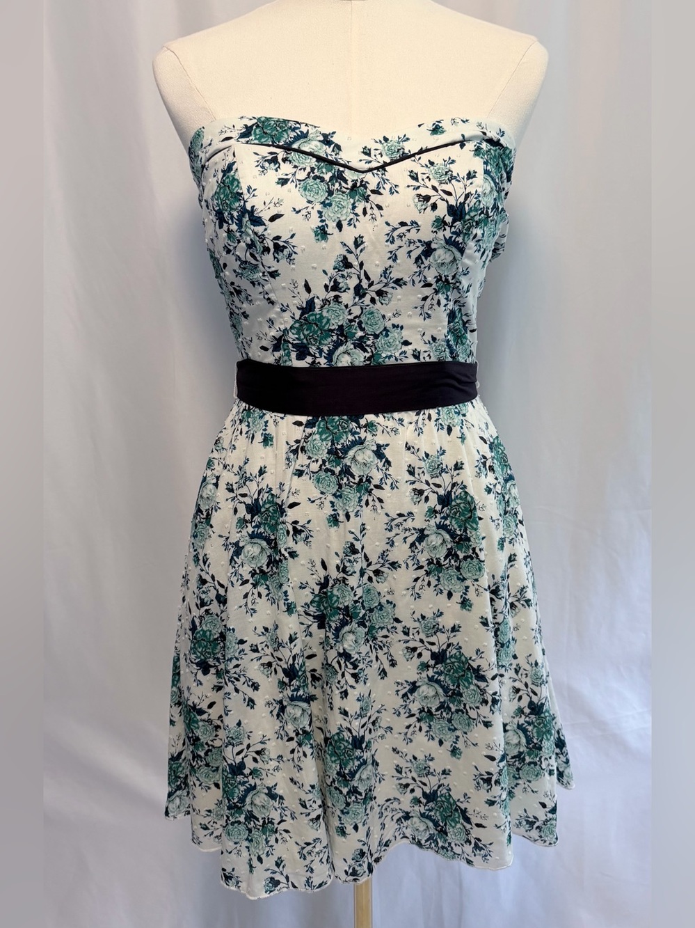 Floral Strapless Cotton Dress Blue Green Floral 7 NWT Cottagecore Romantic
